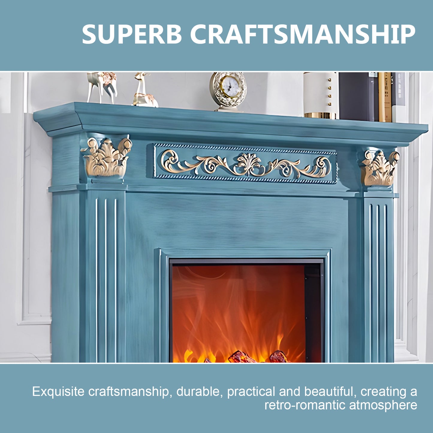 Aihm-Lon Blue Realistic Electric Fireplace with Remote Control 47.24"-59.05"