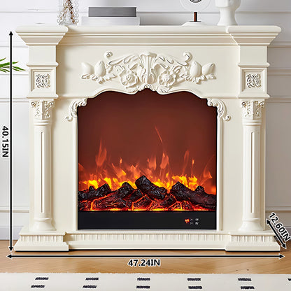 Aihm-Lon White Decorative Electric Fireplace with Simulated Flame 39.91"-47.24"