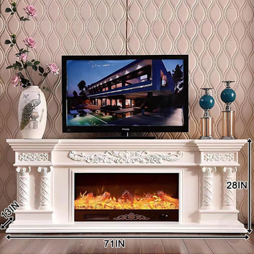 Aihm-Lon White Decorative Electric Fireplace Heater with Carved Wood Design 71"