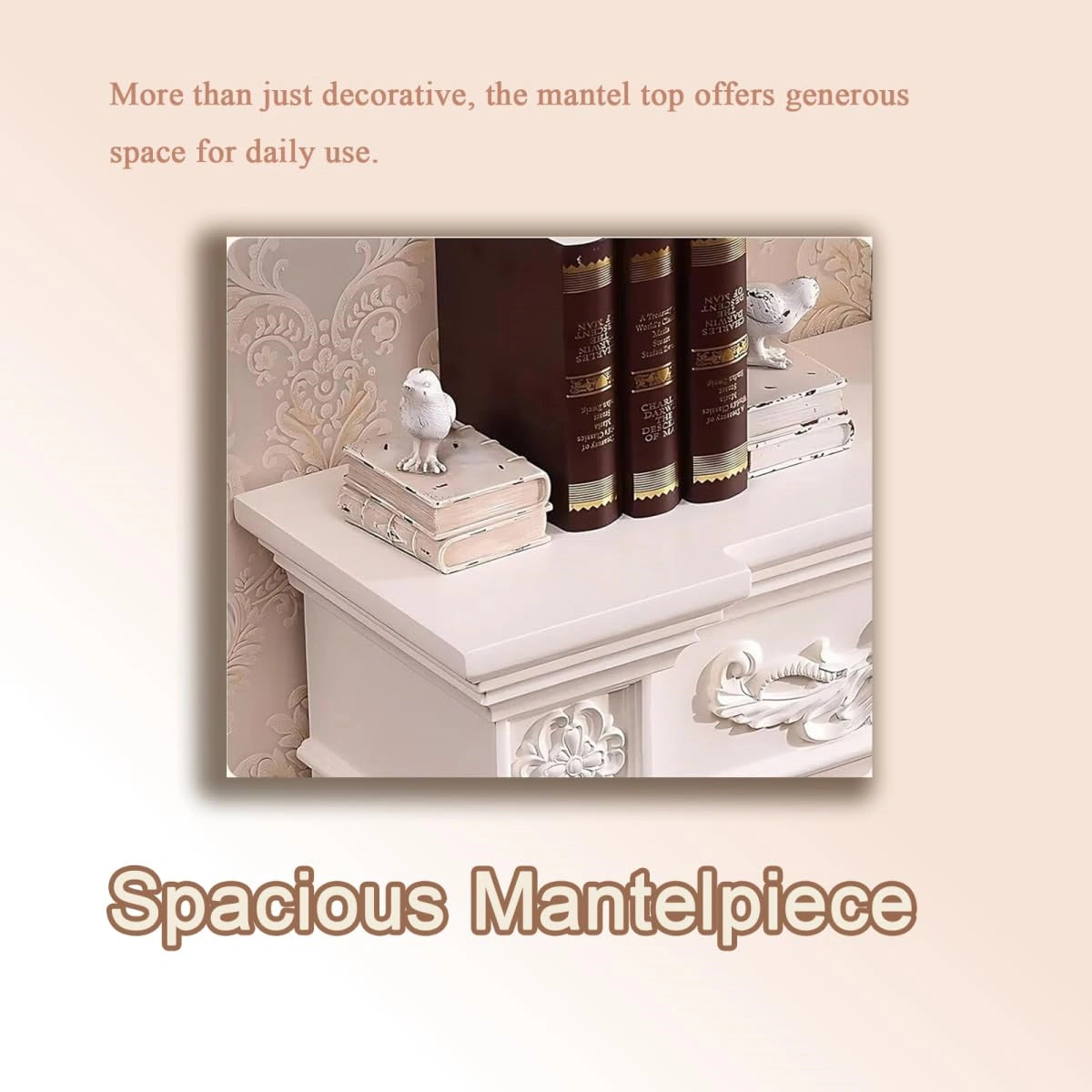 Aihm-Lon White Decorative Electric Fireplace Heater with Carved Wood Design 71"