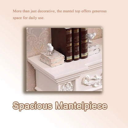 Aihm-Lon White Decorative Electric Fireplace Heater with Carved Wood Design 71"