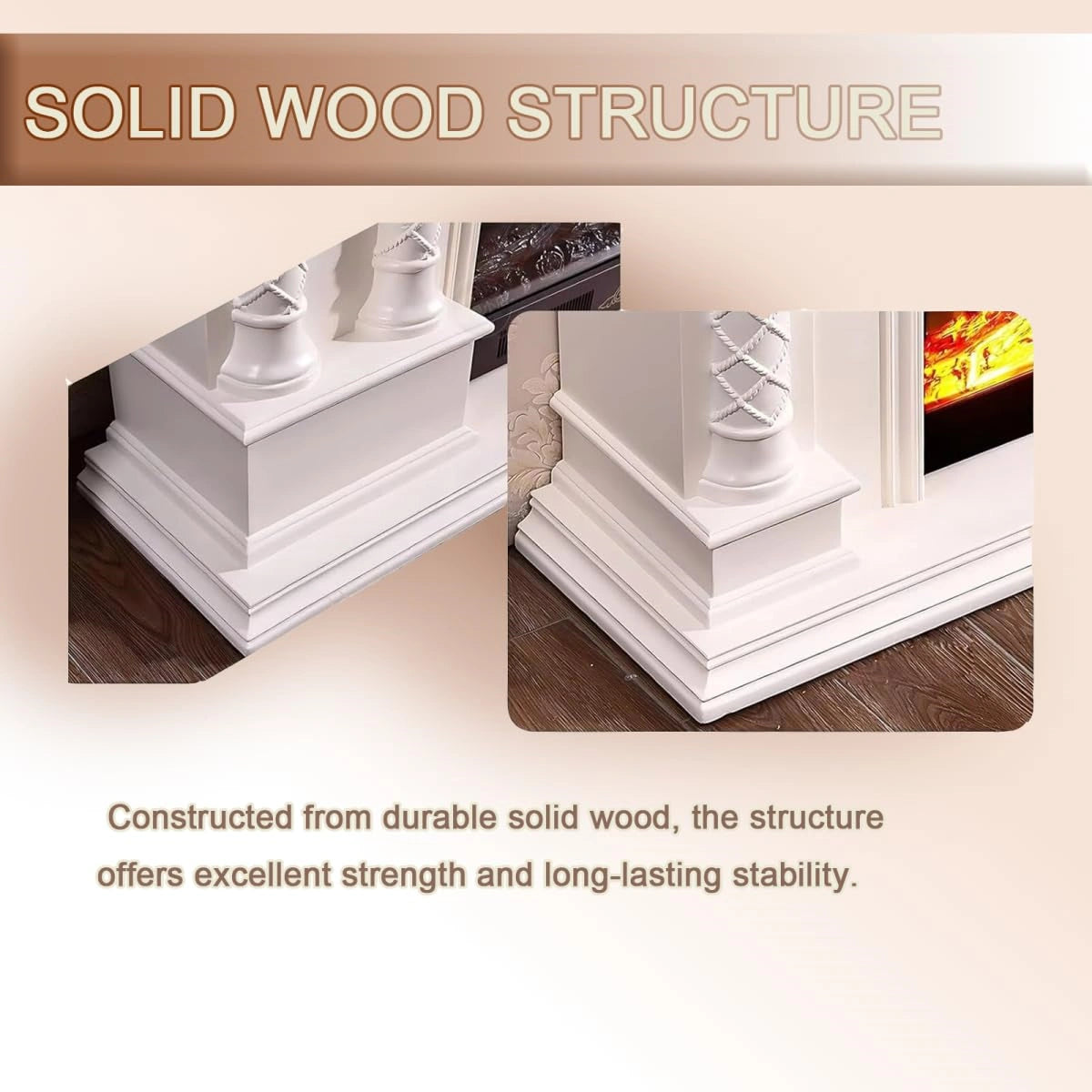 Aihm-Lon White Decorative Electric Fireplace Heater with Carved Wood Design 71"