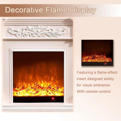 Aihm-Lon White Decorative Electric Fireplace Heater with Carved Wood Design 71"