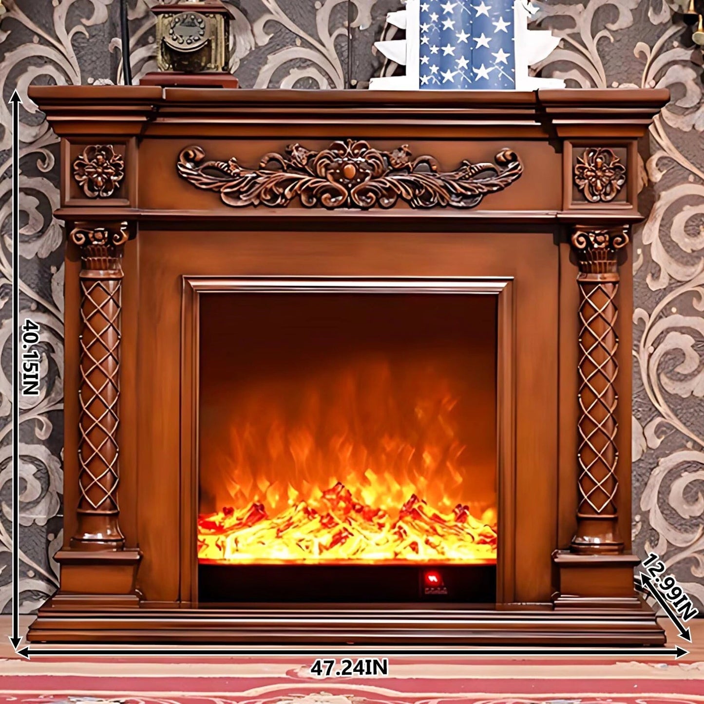 Aihm-Lon Brown Electric Fireplace with Decorative Flame 47.24"