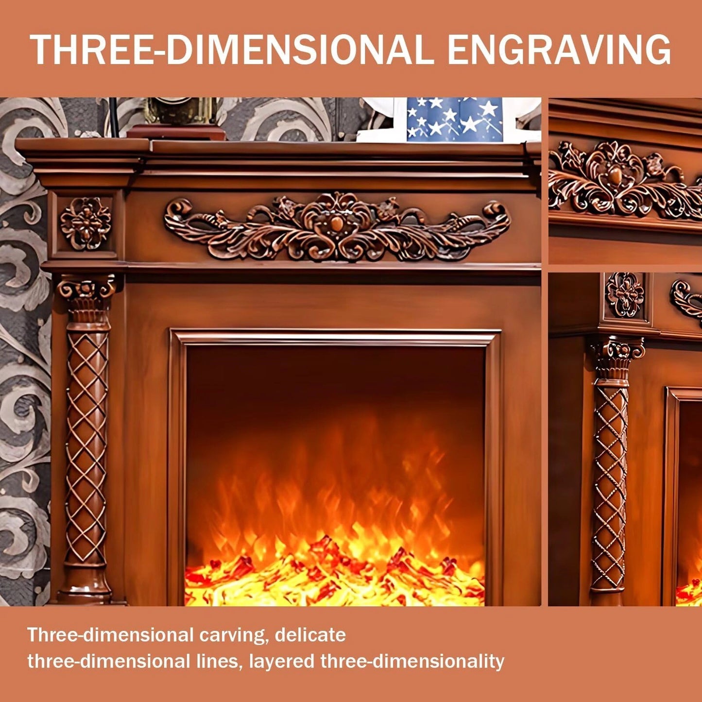 Aihm-Lon Brown Electric Fireplace with Decorative Flame 47.24"