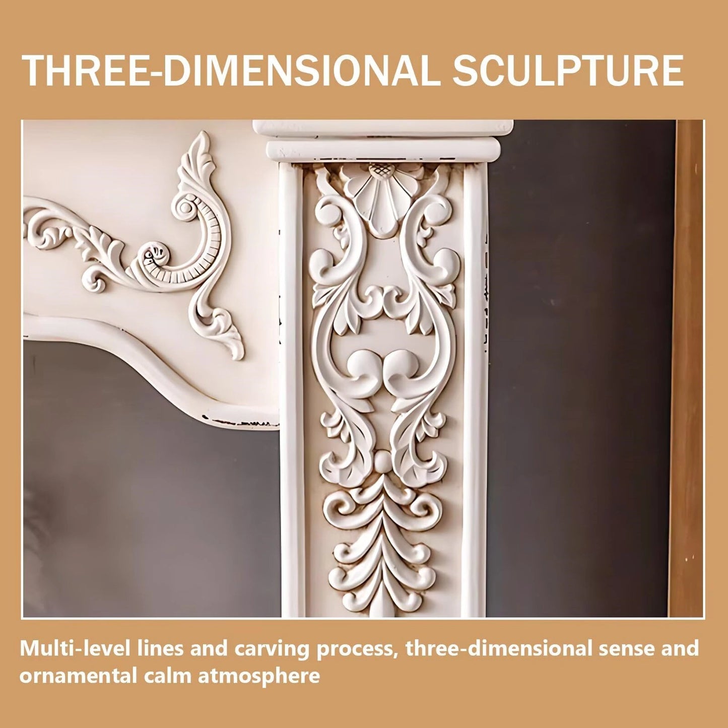Aihm-Lon White Decorative Fireplace with Intricate Carved and Striped Designs 47.24"