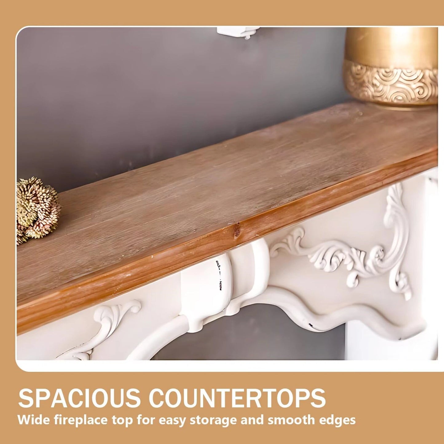 Aihm-Lon White Decorative Fireplace with Intricate Carved and Striped Designs 47.24"