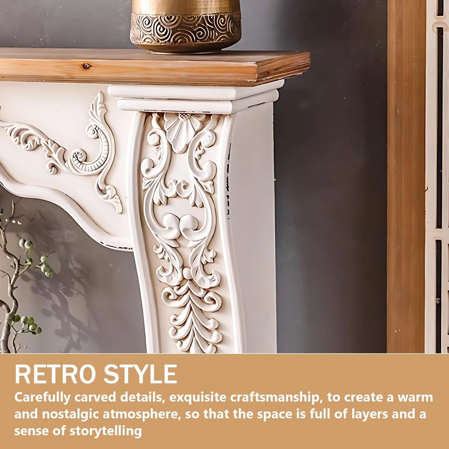 Aihm-Lon White Decorative Fireplace with Intricate Carved and Striped Designs 47.24"