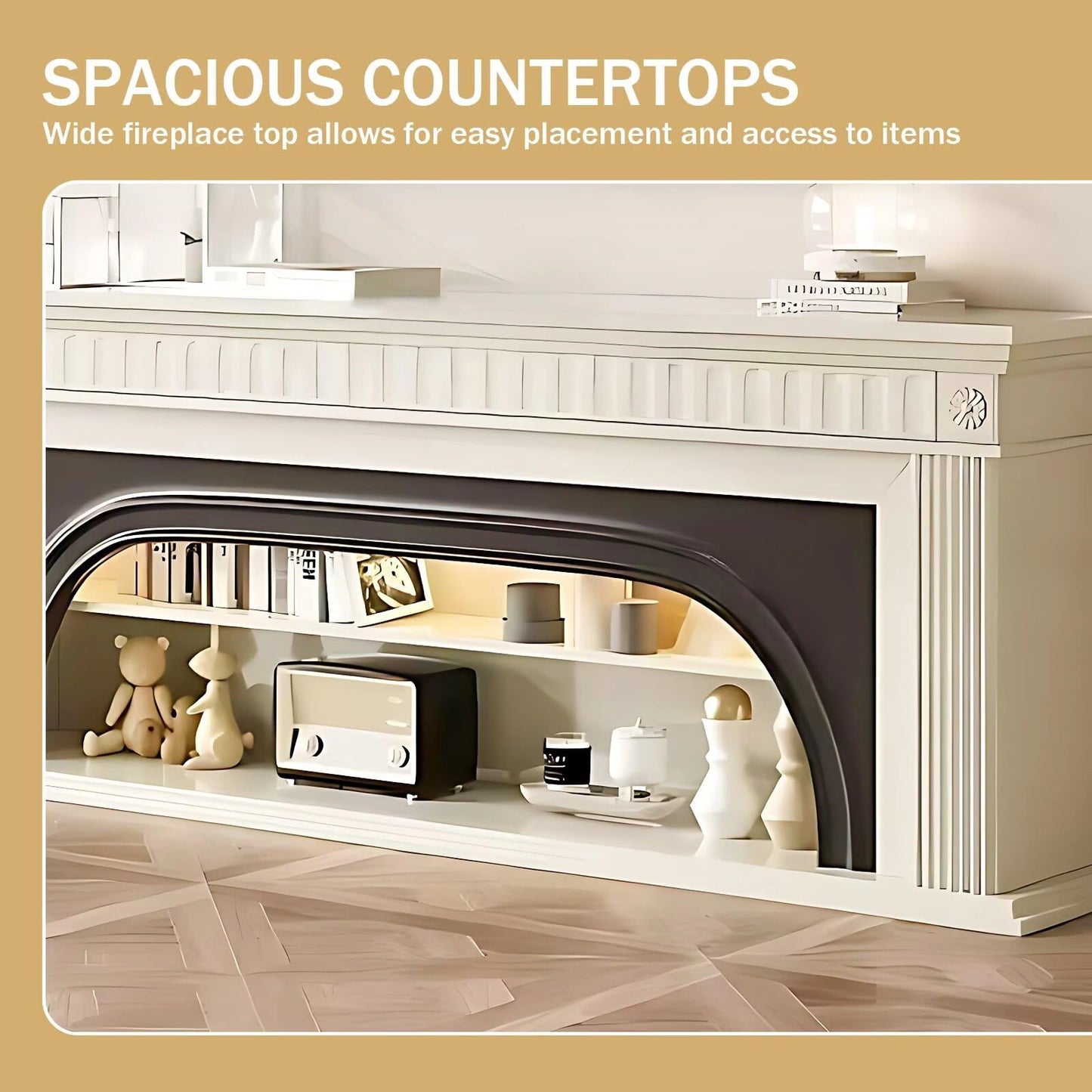 Aihm-Lon Decorative Electric Fireplace with Arched Door and Shelves 59"-79"
