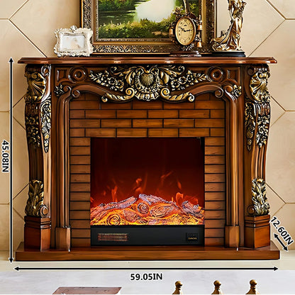 Aihm-Lon Electric Fireplace Heater with Retro Brick and Side Carving Design 59.05"