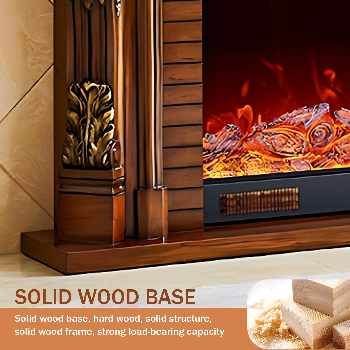 Aihm-Lon Electric Fireplace Heater with Retro Brick and Side Carving Design 59.05"