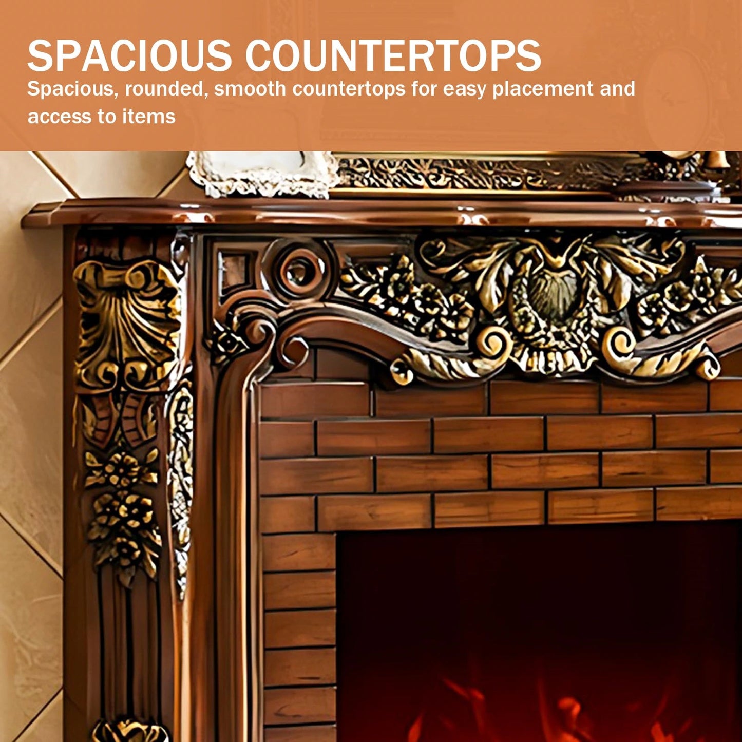 Aihm-Lon Electric Fireplace Heater with Retro Brick and Side Carving Design 59.05"