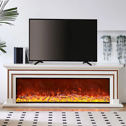 Aihm-Lon White Electric Fireplace with Decorative Flame Brown Line Design 71"-79”