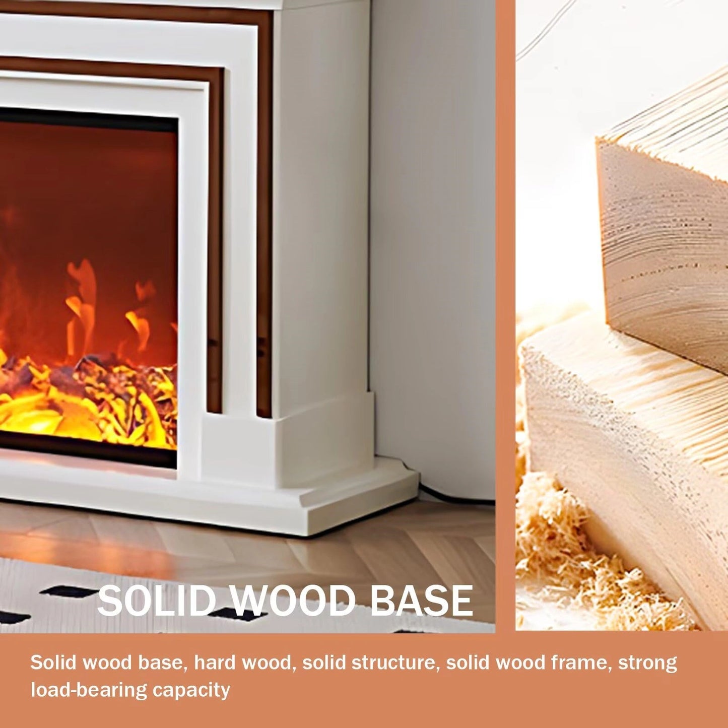 Aihm-Lon White Electric Fireplace with Decorative Flame Brown Line Design 71"-79”