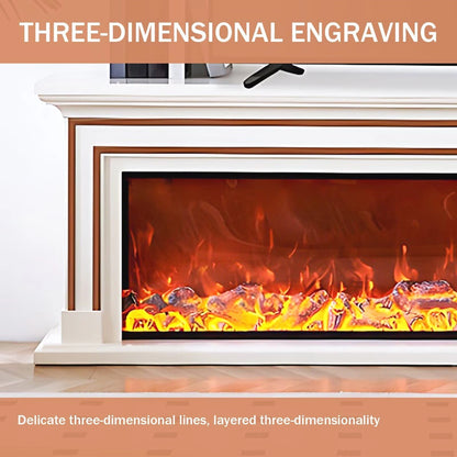 Aihm-Lon White Electric Fireplace with Decorative Flame Brown Line Design 71"-79”