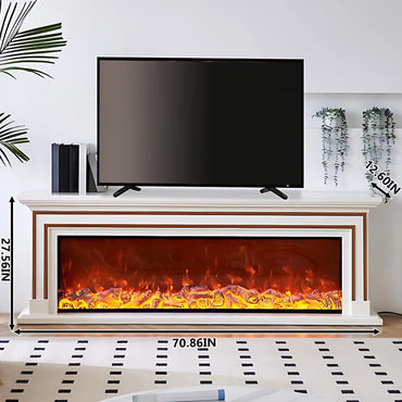 Aihm-Lon White Electric Fireplace with Decorative Flame Brown Line Design 71"-79”