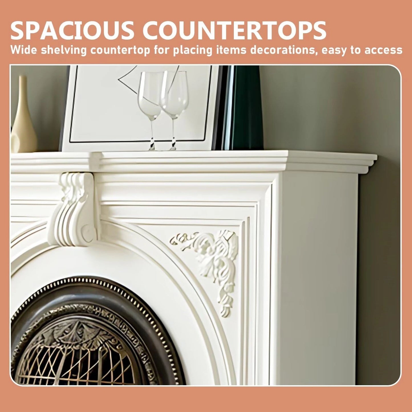 Aihm-Lon Electric Fireplace Heater with White Frame Realistic Flame 43.31"-59.05"