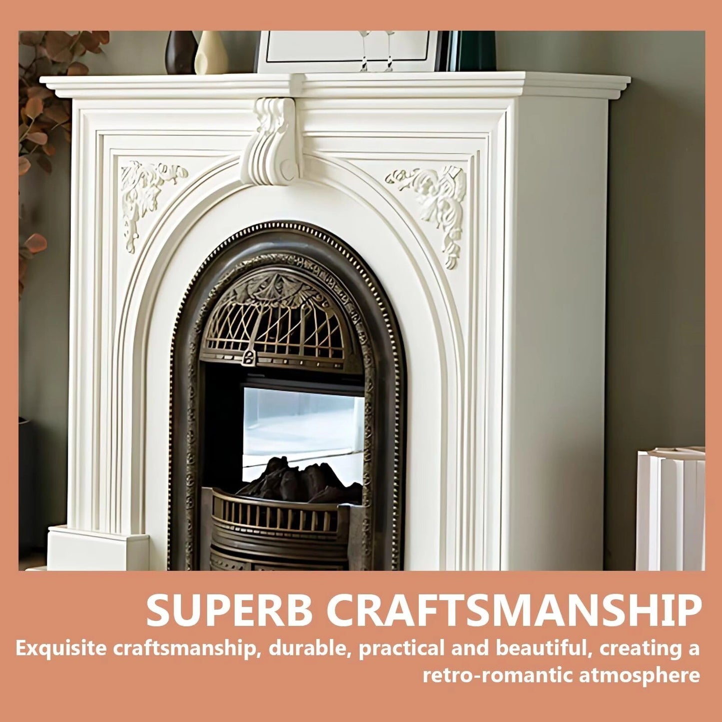 Aihm-Lon Electric Fireplace Heater with White Frame Realistic Flame 43.31"-59.05"