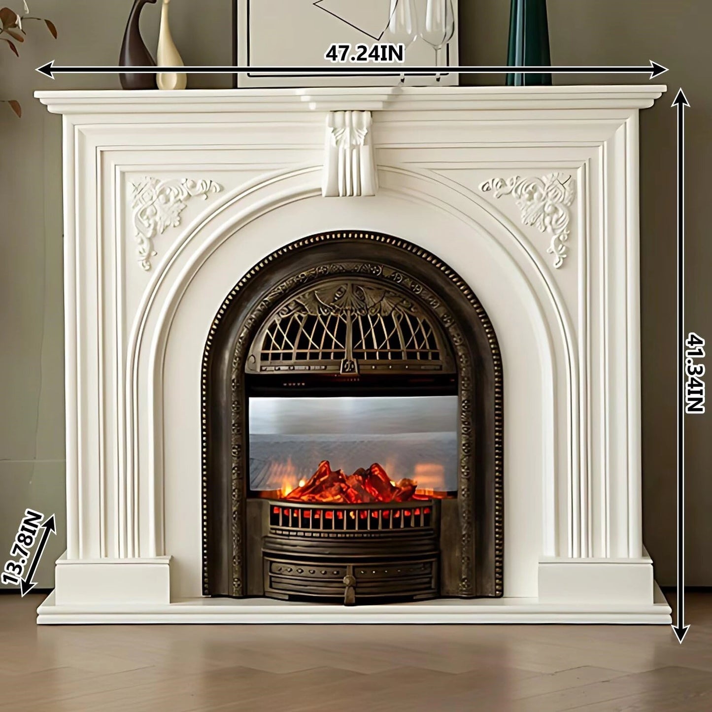 Aihm-Lon Electric Fireplace Heater with White Frame Realistic Flame 43.31"-59.05"