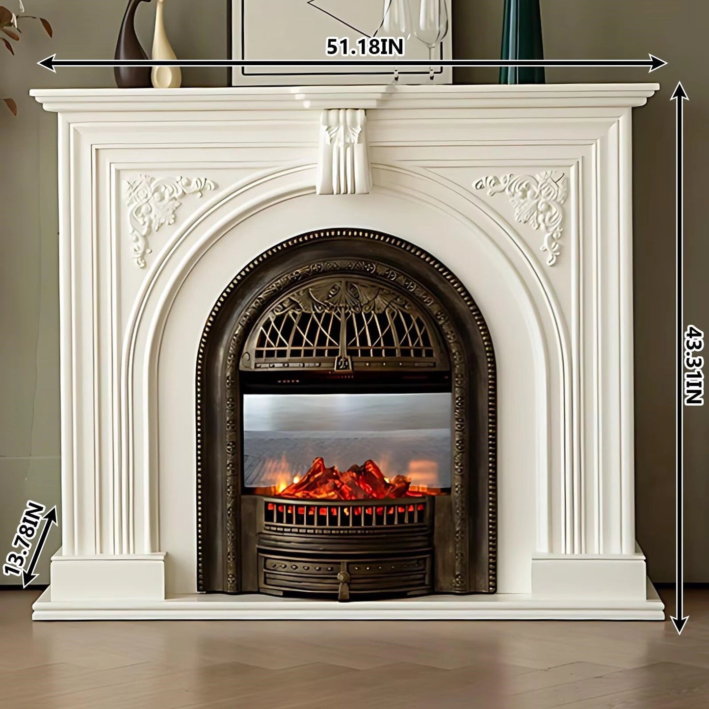 Aihm-Lon Electric Fireplace Heater with White Frame Realistic Flame 43.31"-59.05"