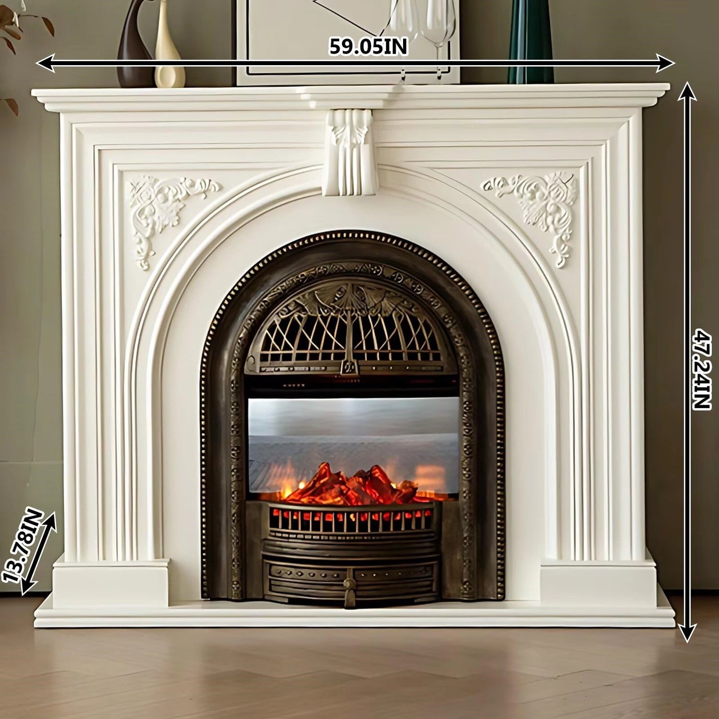 Aihm-Lon Electric Fireplace Heater with White Frame Realistic Flame 43.31"-59.05"