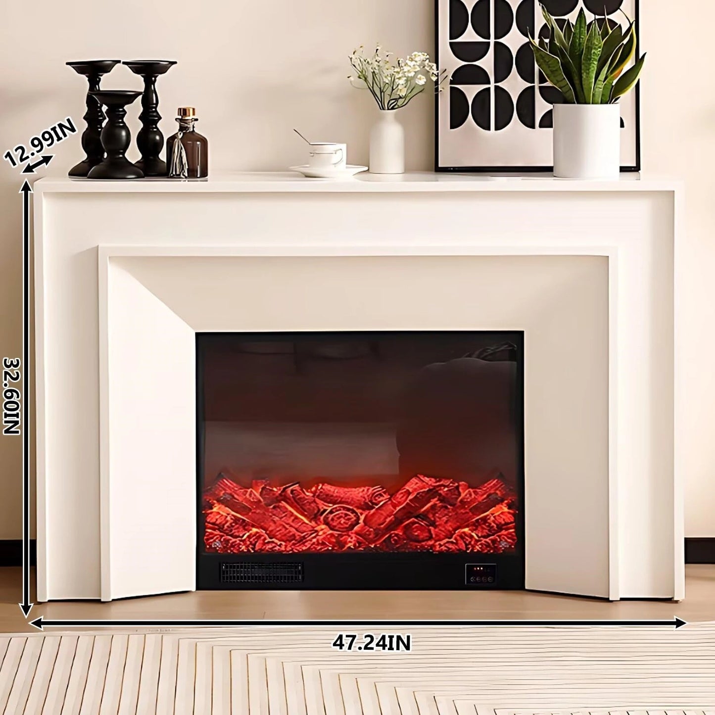 Aihm-Lon Electric Fireplace Heater with White French Square Design 47.24"