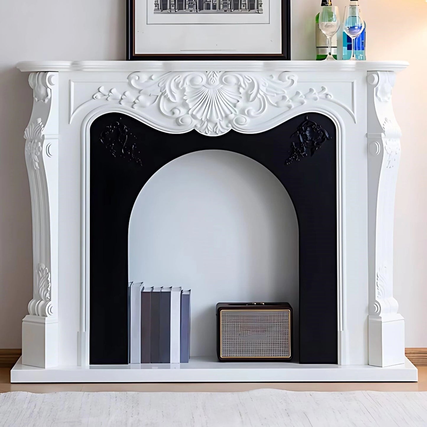 Aihm-Lon Decorative Electric Fireplace with Ample Storage Space and Black Border 43"-59"