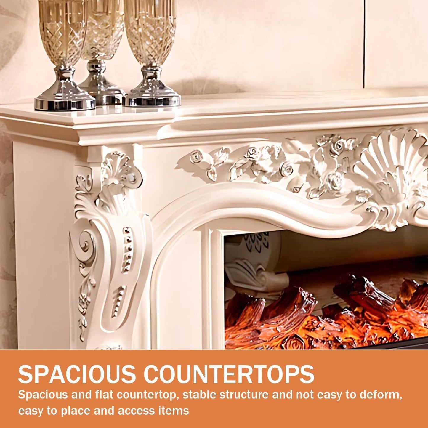 Aihm-Lon Electric Fireplace Heater with Carved Design for Living Room 62.99"