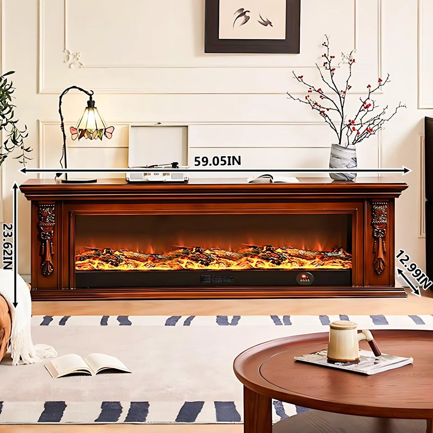 Aihm-Lon Brown Electric Fireplace Heater with Beautiful Inserts for Living Room 59.05“