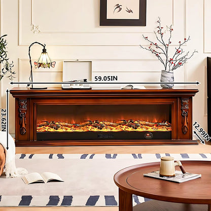 Aihm-Lon Brown Electric Fireplace Heater with Beautiful Inserts for Living Room 59.05“