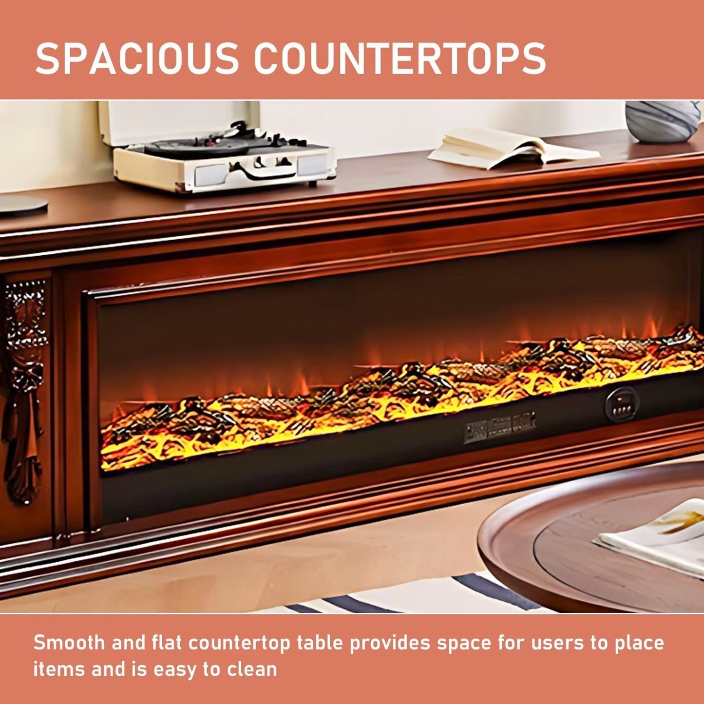 Aihm-Lon Brown Electric Fireplace Heater with Beautiful Inserts for Living Room 59.05“