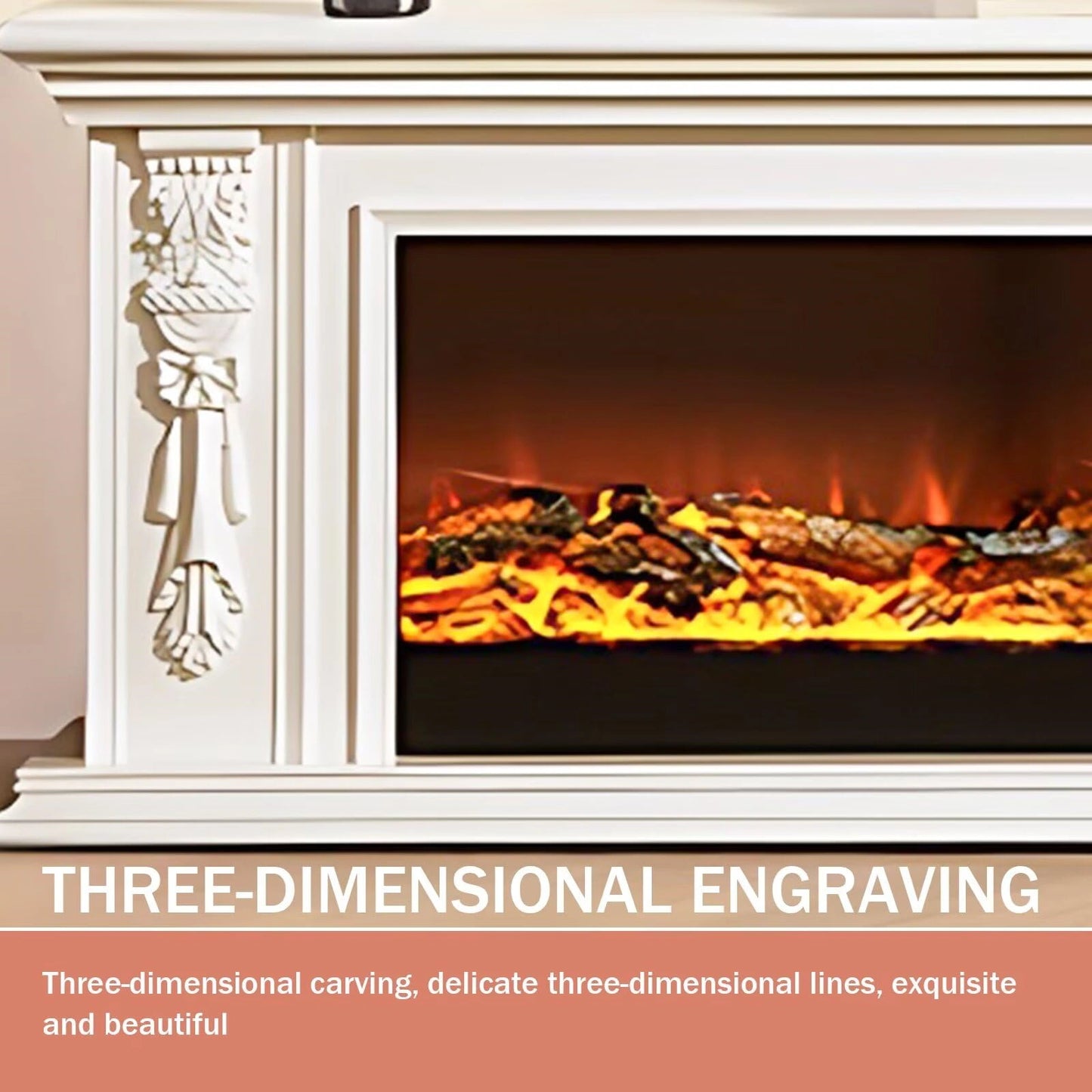 Aihm-Lon White Electric Fireplace Heater with Beautiful Inserts for Living Room 59.05"