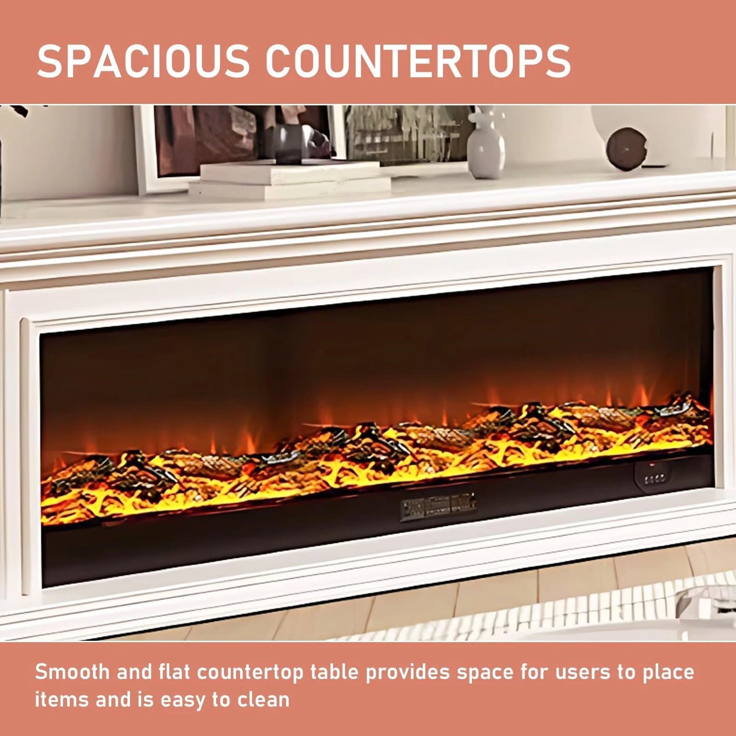 Aihm-Lon White Electric Fireplace Heater with Beautiful Inserts for Living Room 59.05"