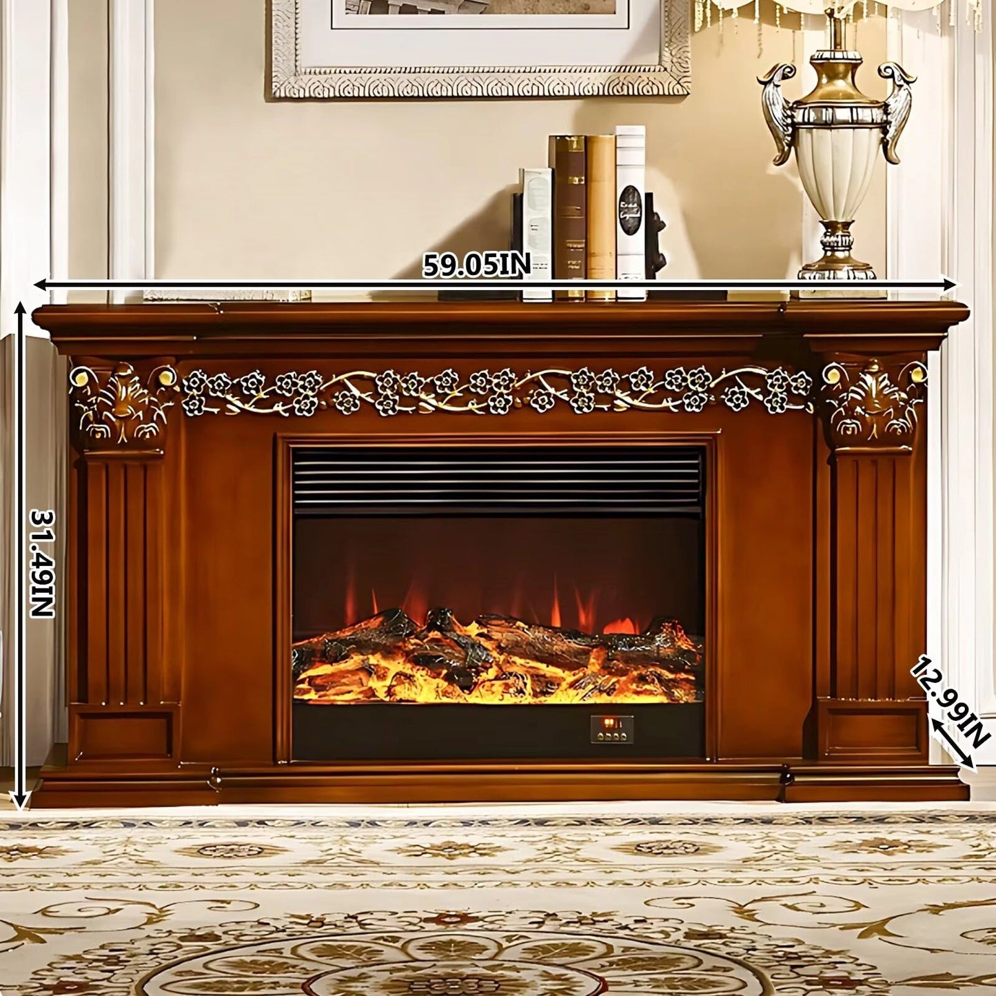 Aihm-Lon Electric Fireplace Heater with Mantel and French Retro Lines  59.05"