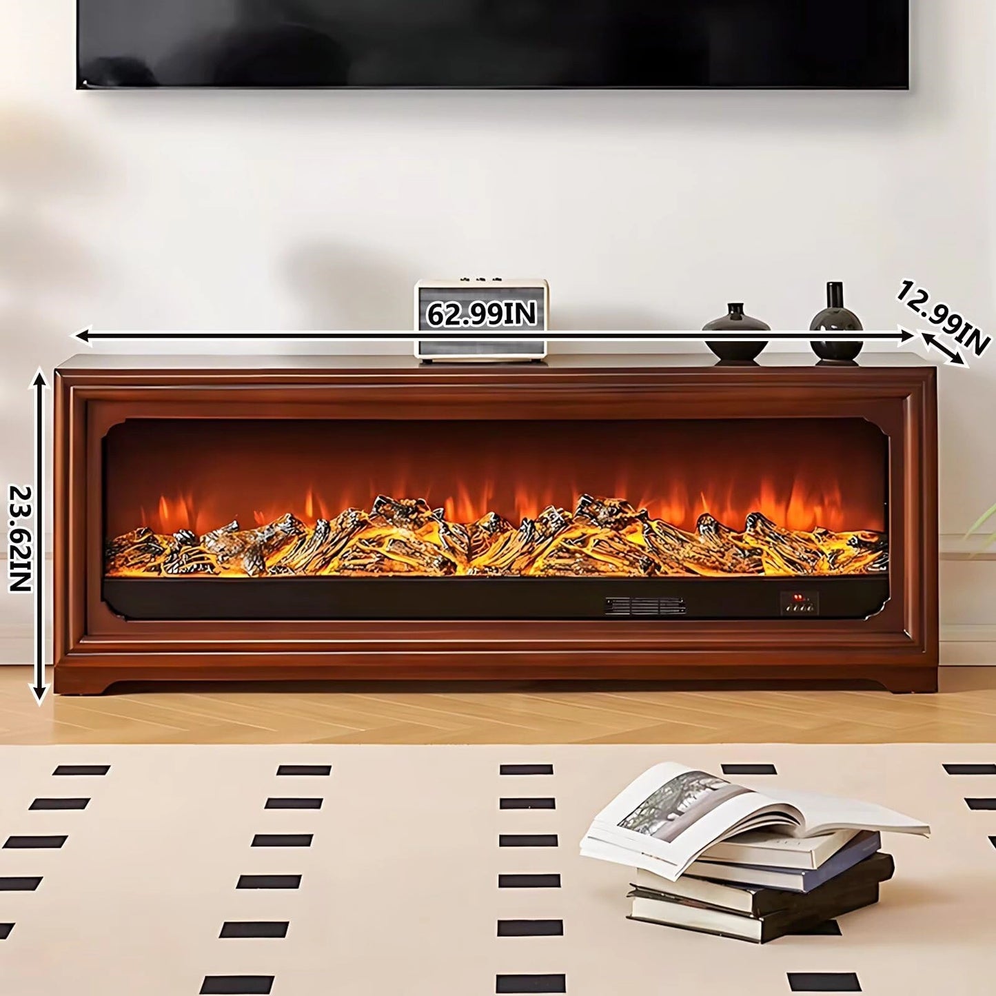 Aihm-Lon Brown Electric Fireplace Heater with Mantel for Living Room 62.99"