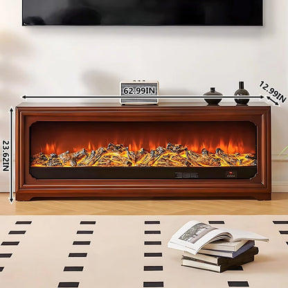 Aihm-Lon Brown Electric Fireplace Heater with Mantel for Living Room 62.99"