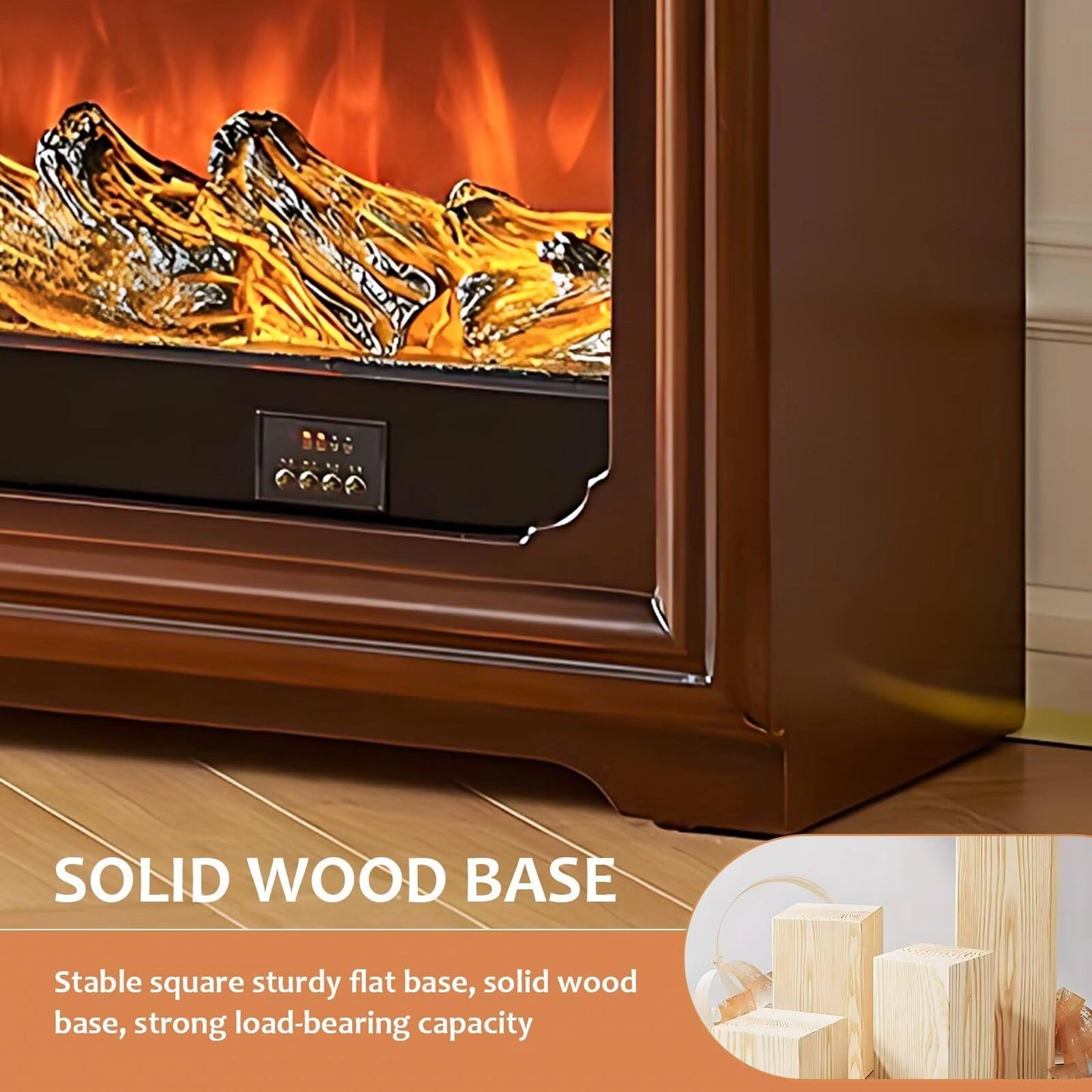 Aihm-Lon Brown Electric Fireplace Heater with Mantel for Living Room 62.99"