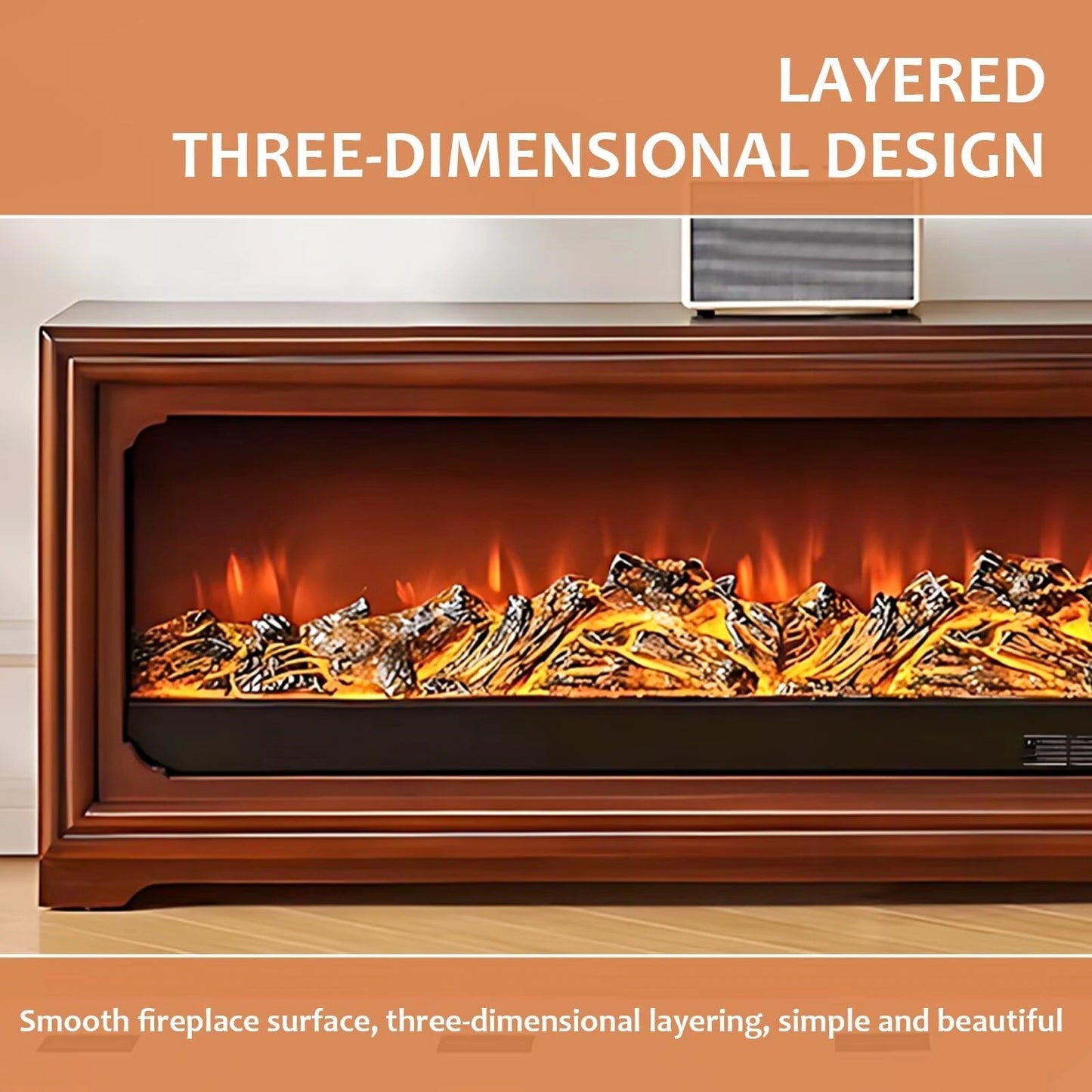 Aihm-Lon Brown Electric Fireplace Heater with Mantel for Living Room 62.99"