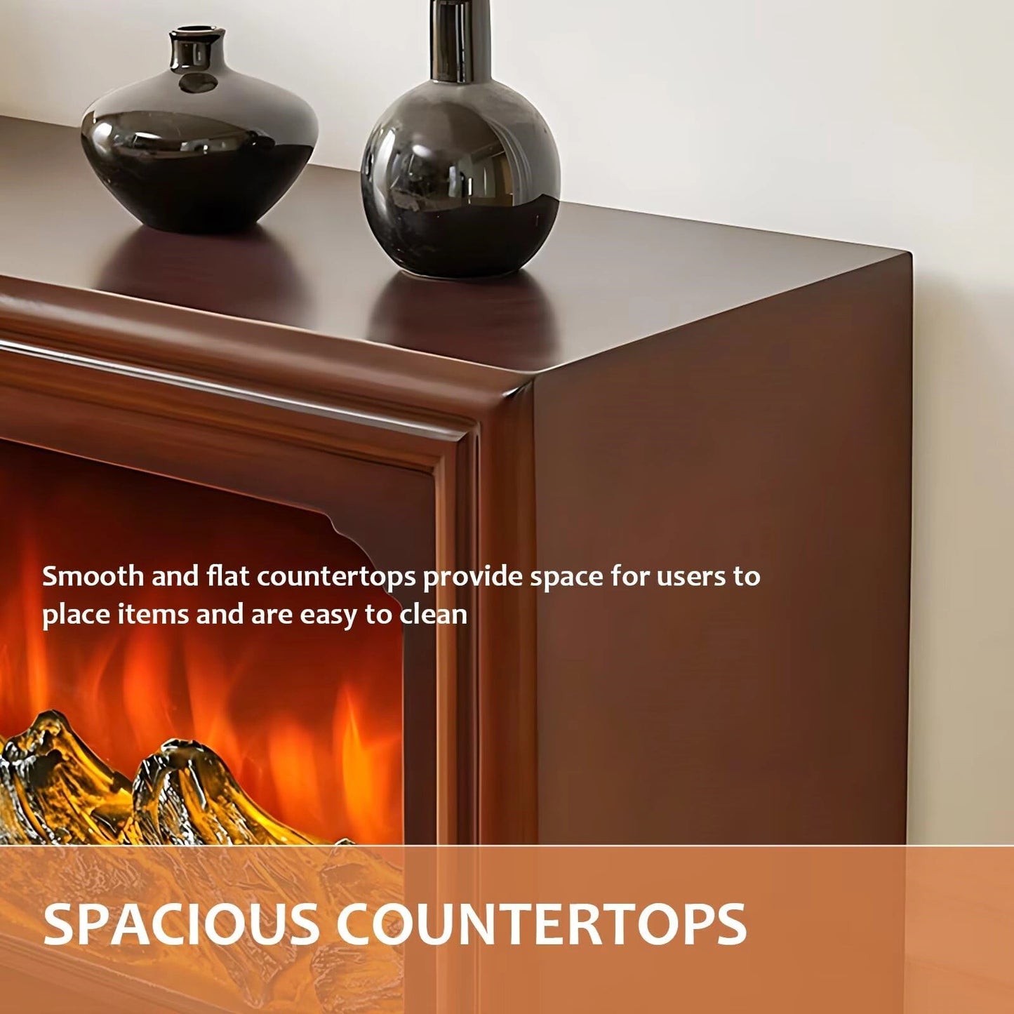 Aihm-Lon Brown Electric Fireplace Heater with Mantel for Living Room 62.99"