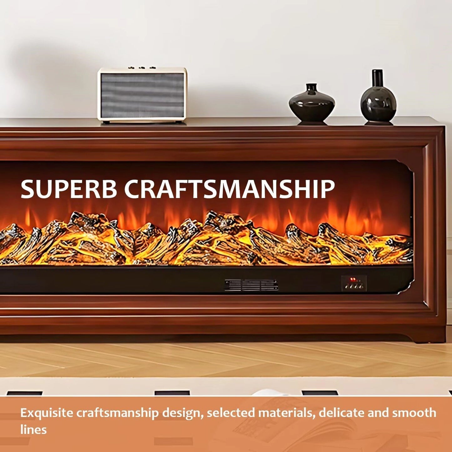 Aihm-Lon Brown Electric Fireplace Heater with Mantel for Living Room 62.99"