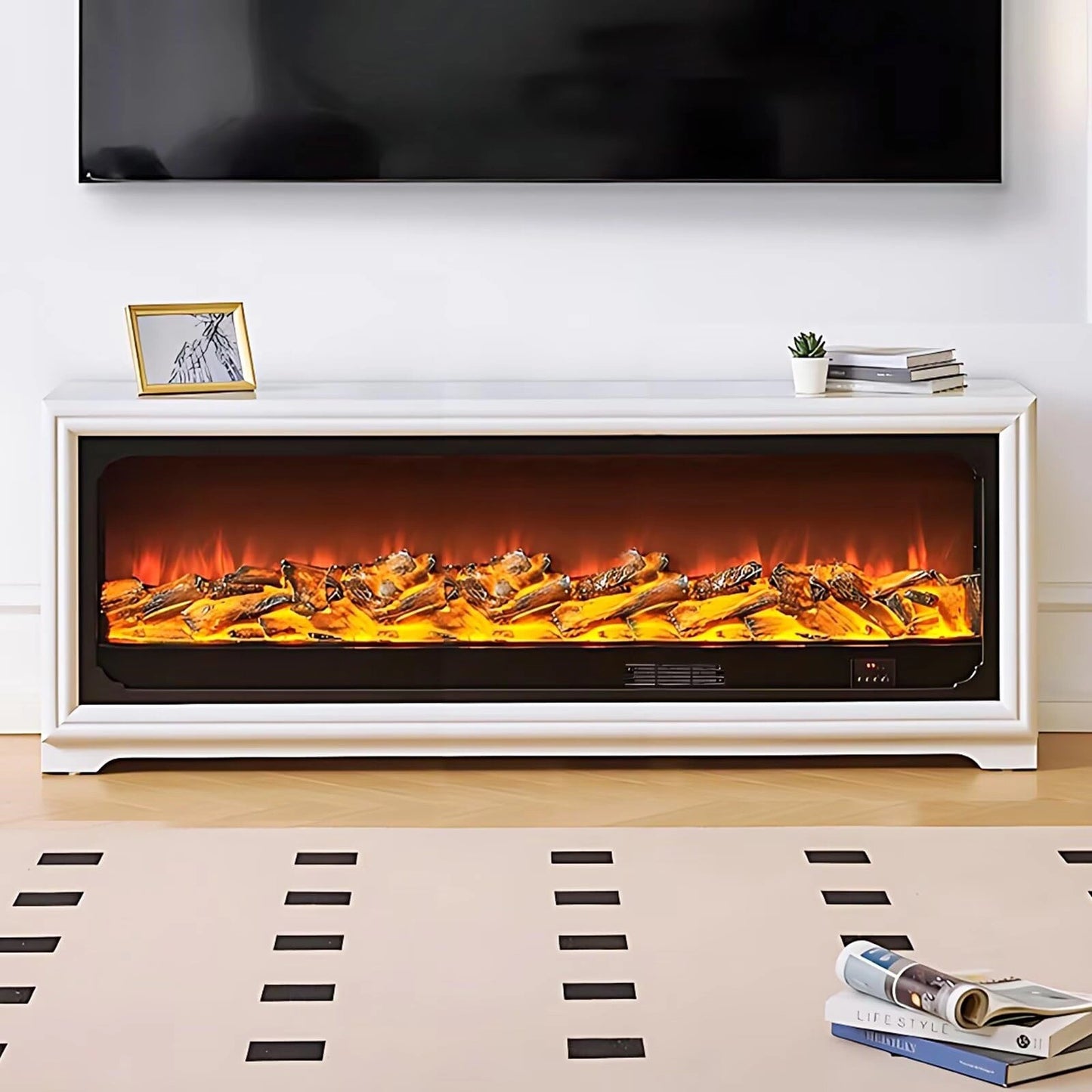 Aihm-Lon White Electric Fireplace Heater with Mantel for Living Room 62.99"