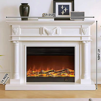 Aihm-Lon Modern White Electric Fireplace Heater with Realistic Flame 59.05"