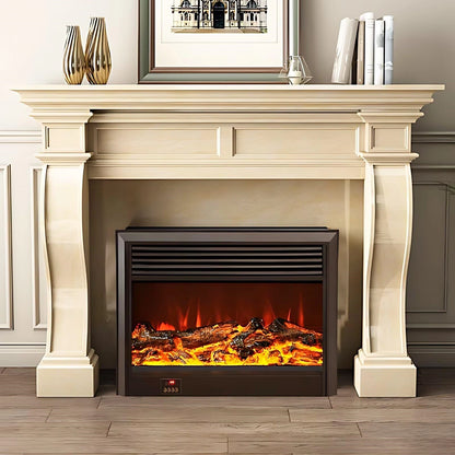 Aihm-Lon Beige Electric Fireplace Heater with Realistic Flame and Removable Mantel 62.99"