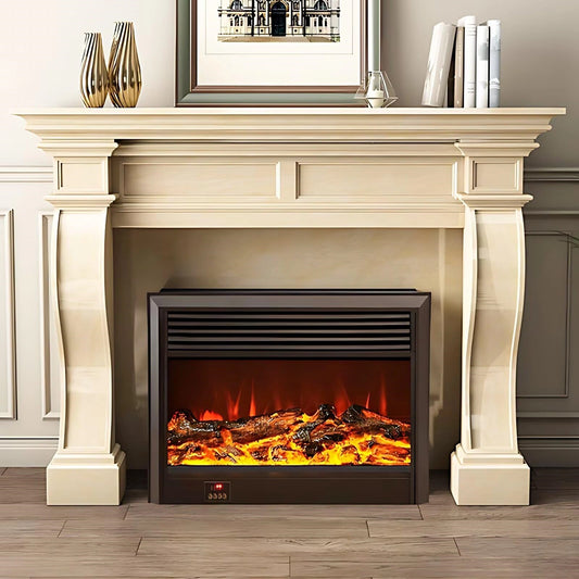 Aihm-Lon Beige Electric Fireplace Heater with Realistic Flame and Removable Mantel 62.99"