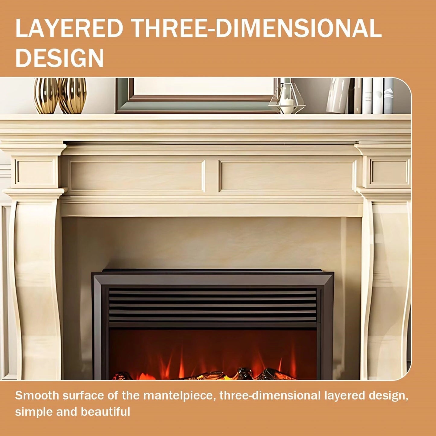 Aihm-Lon Beige Electric Fireplace Heater with Realistic Flame and Removable Mantel 62.99"