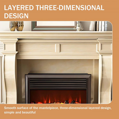 Aihm-Lon Beige Electric Fireplace Heater with Realistic Flame and Removable Mantel 62.99"