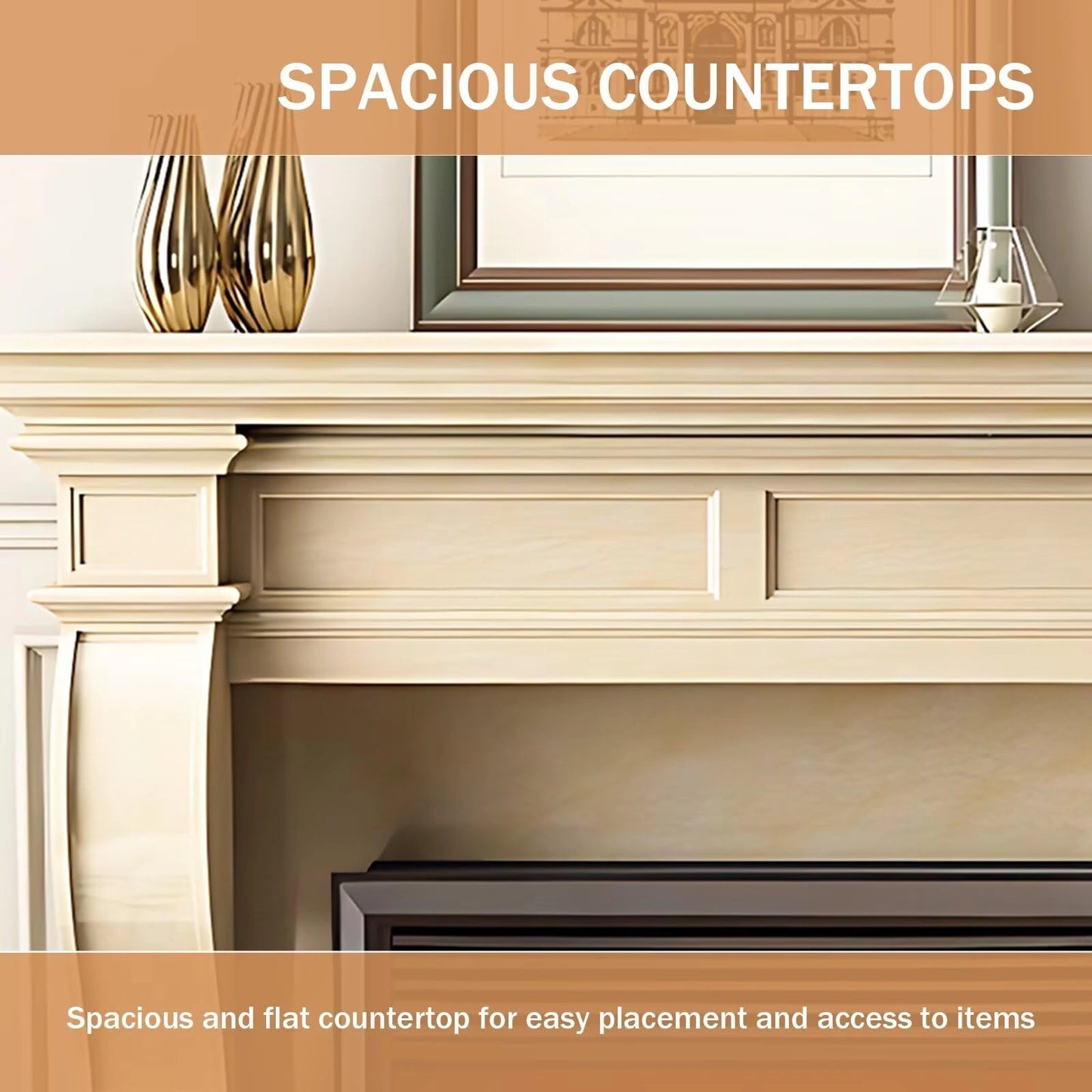 Aihm-Lon Beige Electric Fireplace Heater with Realistic Flame and Removable Mantel 62.99"