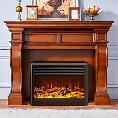 Aihm-Lon Brown Electric Fireplace Heater with Realistic Flame and Removable Mantel 62.99"