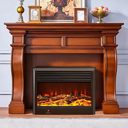 Aihm-Lon Brown Electric Fireplace Heater with Realistic Flame and Removable Mantel 62.99"