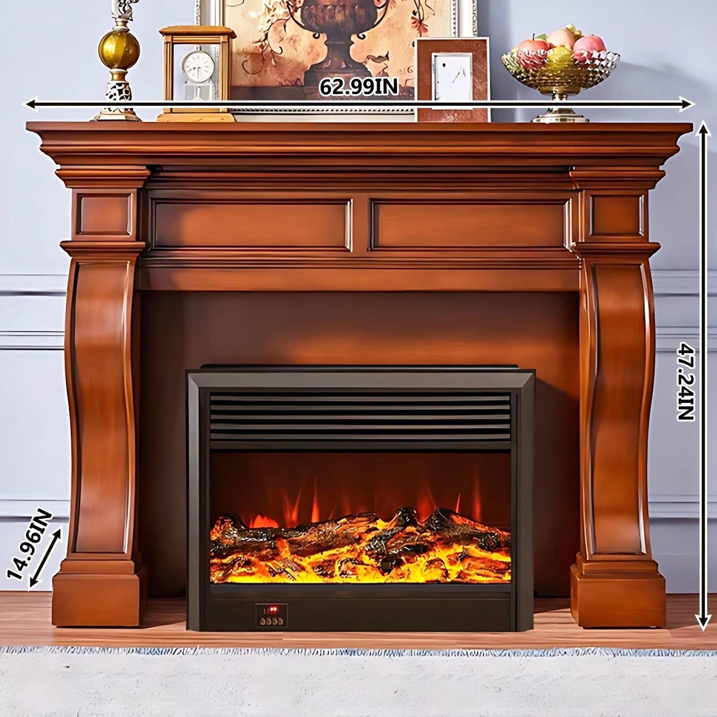 Aihm-Lon Brown Electric Fireplace Heater with Realistic Flame and Removable Mantel 62.99"